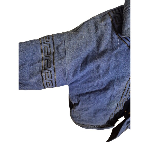 The Daily Planet Vintage 100% Wool Coat Embroidered Hooded Jacket Blue black L - Picture 4 of 10